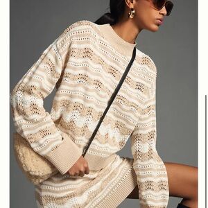 Anthropologie Beige and Cream Knit Sweater Set